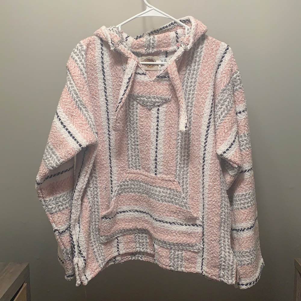 Pink + White Poncho Large